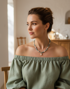 Collier de kyanite à facettes et perles d'eau douce