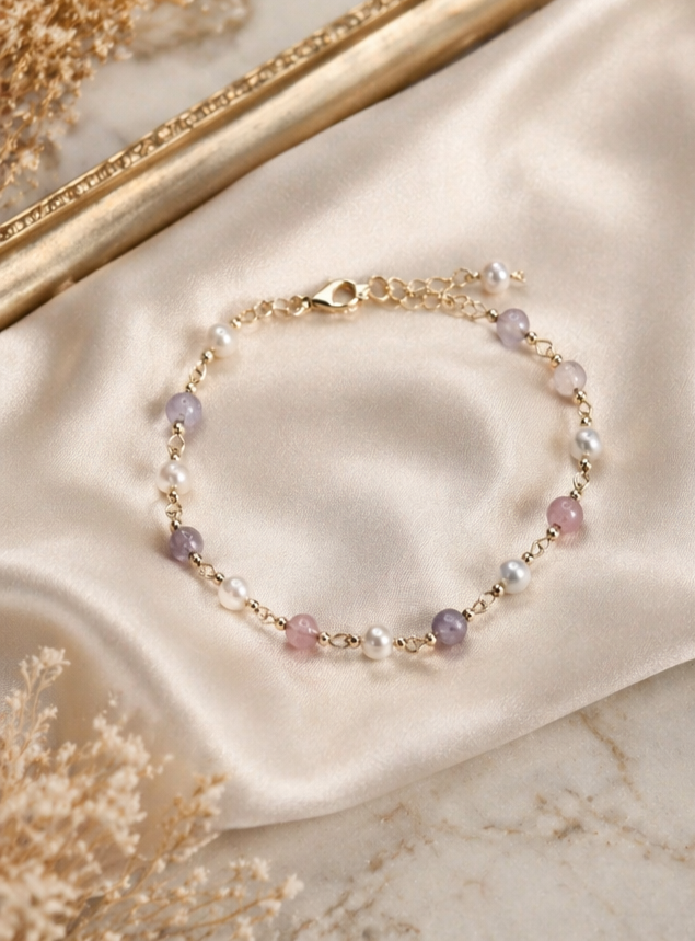 Chinese Moonstone & Freshwater Pearl Bracelet