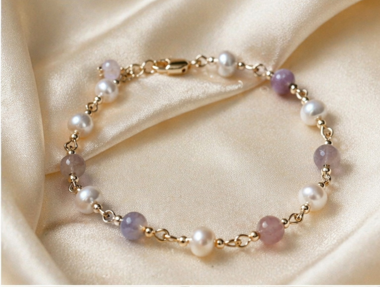 Chinese Moonstone & Freshwater Pearl Bracelet