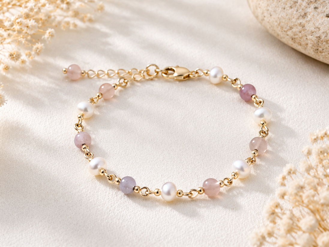 Chinese Moonstone & Freshwater Pearl Bracelet