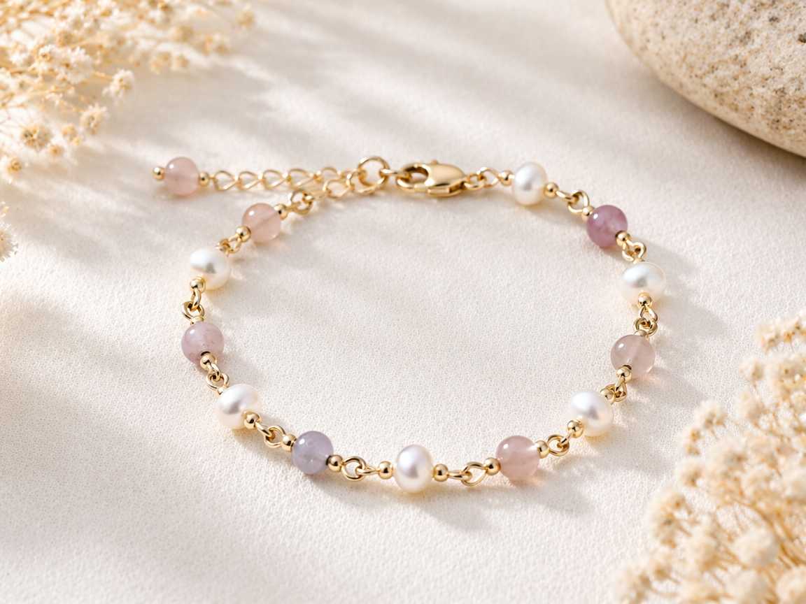 Chinese Moonstone & Freshwater Pearl Bracelet