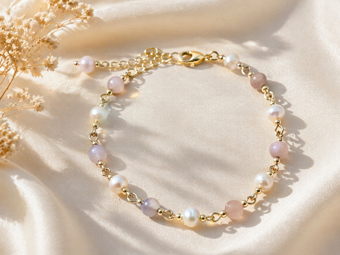 Chinese Moonstone & Freshwater Pearl Bracelet