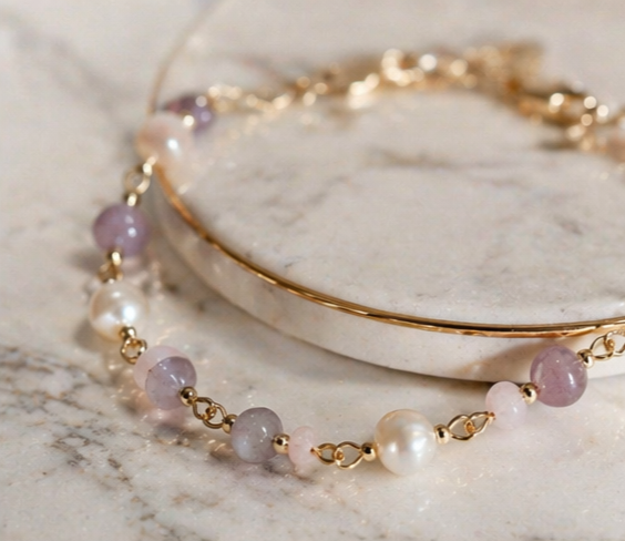 Chinese Moonstone & Freshwater Pearl Bracelet