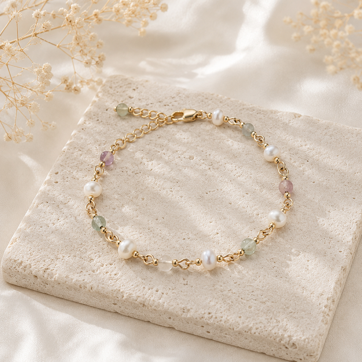 Fluorite & Freshwater Pearl Bracelet