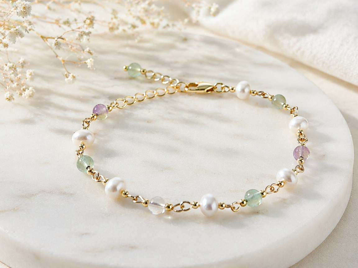 Fluorite & Freshwater Pearl Bracelet