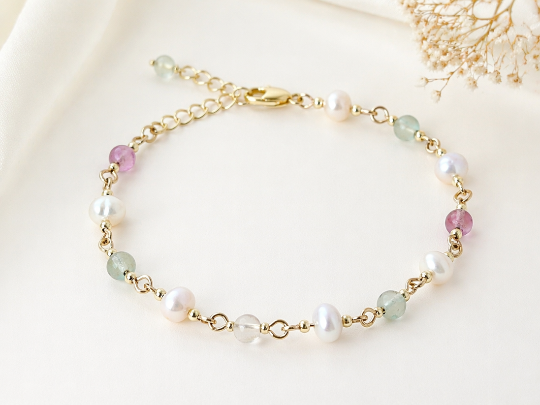 Fluorite & Freshwater Pearl Bracelet