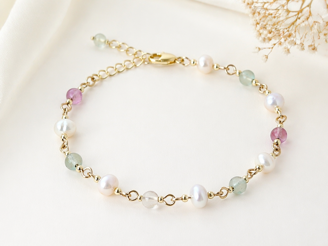 Fluorite & Freshwater Pearl Bracelet
