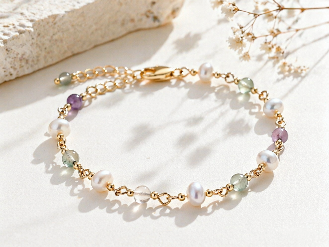 Fluorite & Freshwater Pearl Bracelet