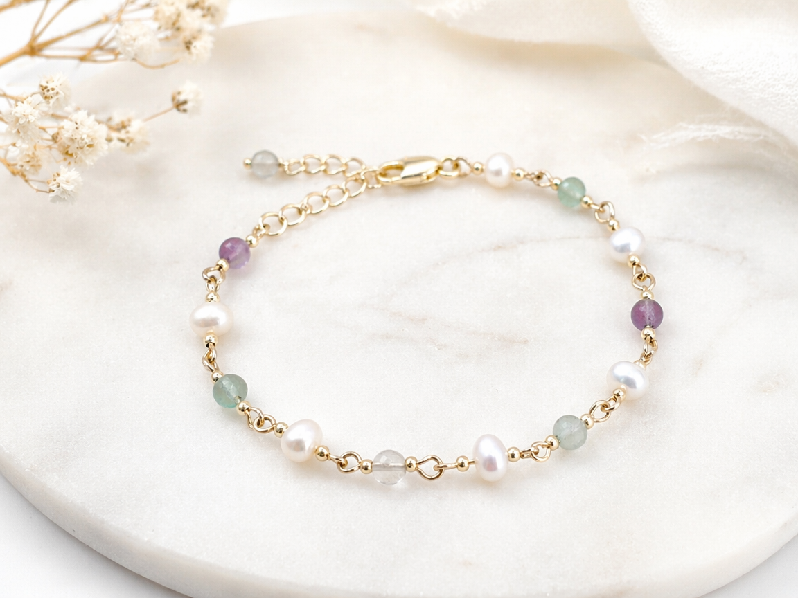 Fluorite & Freshwater Pearl Bracelet