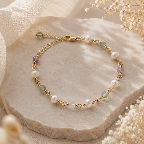 Fluorite & Freshwater Pearl Bracelet
