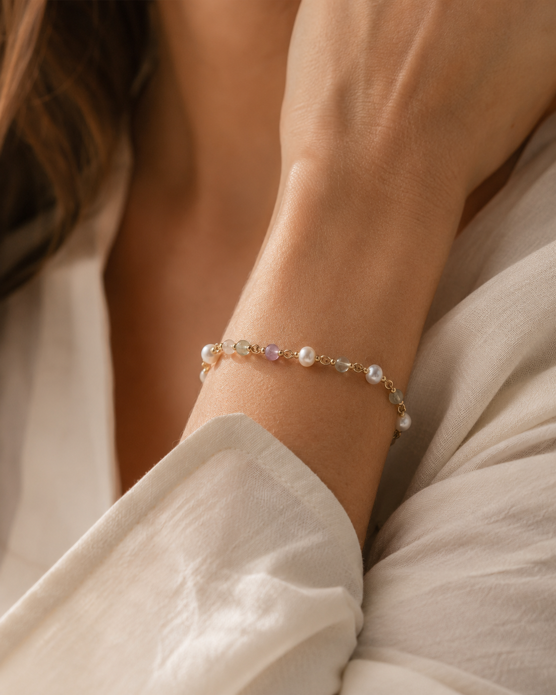 Fluorite & Freshwater Pearl Bracelet