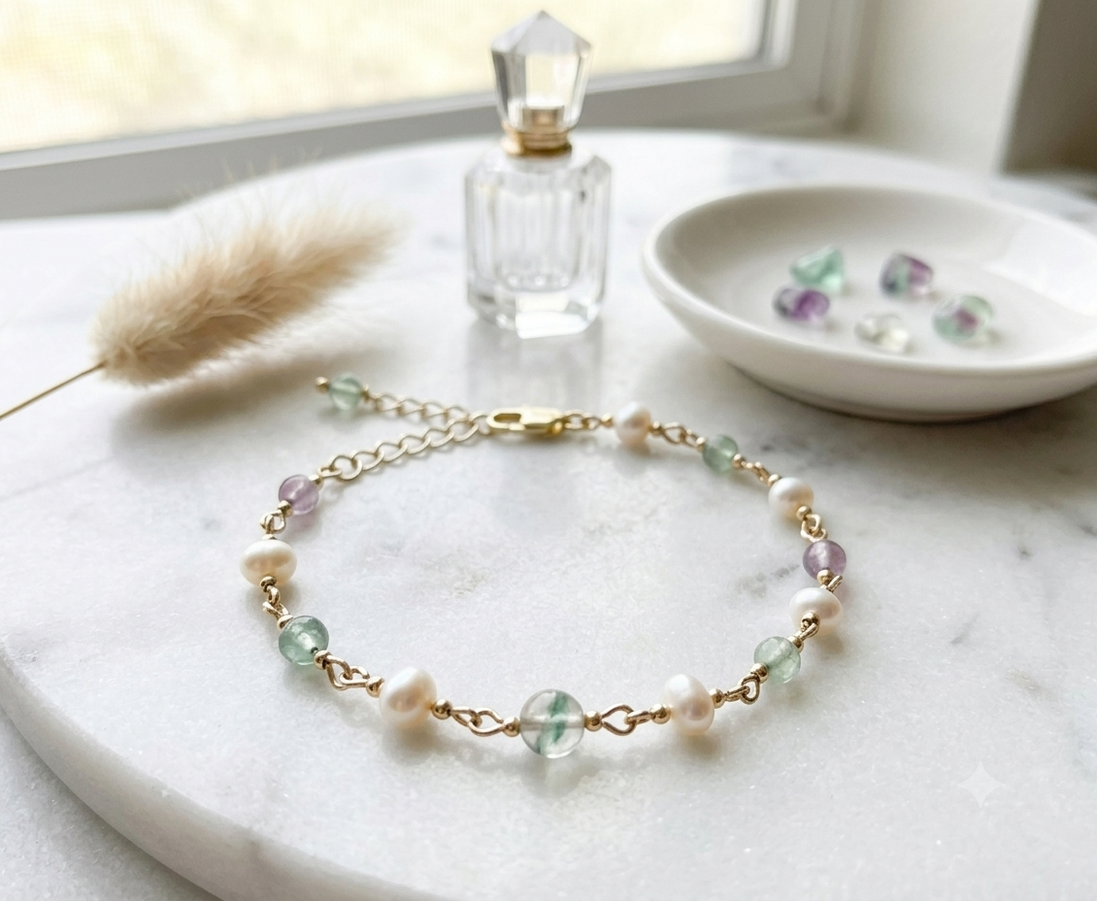 Fluorite & Freshwater Pearl Bracelet