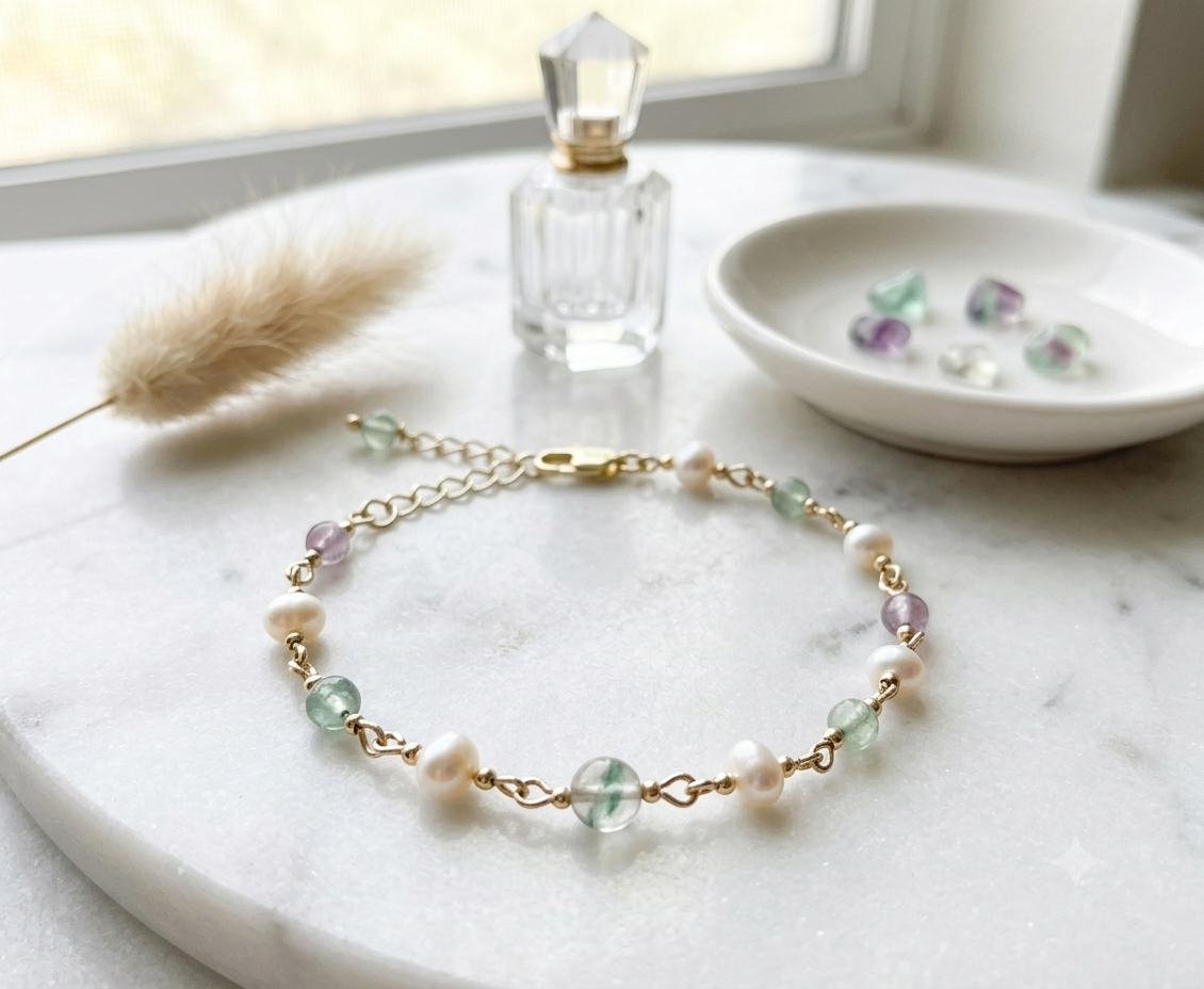 Fluorite & Freshwater Pearl Bracelet