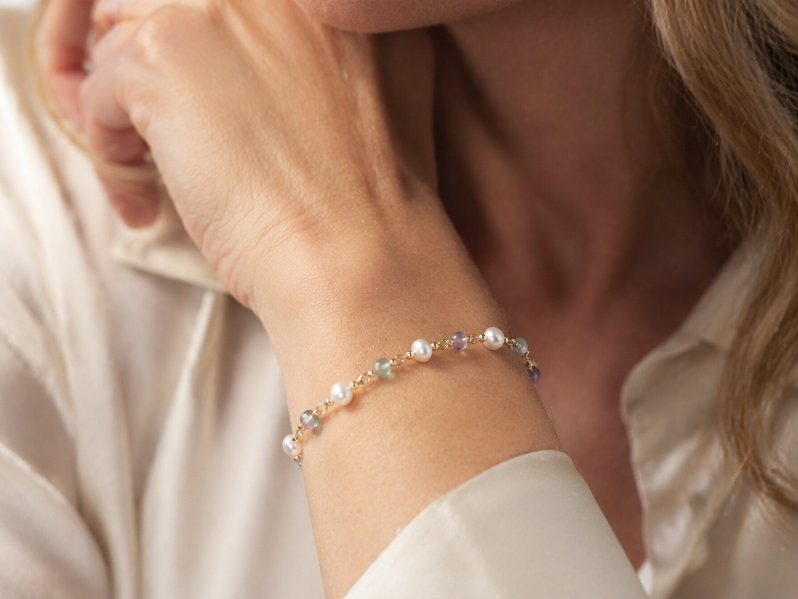 Fluorite & Freshwater Pearl Bracelet