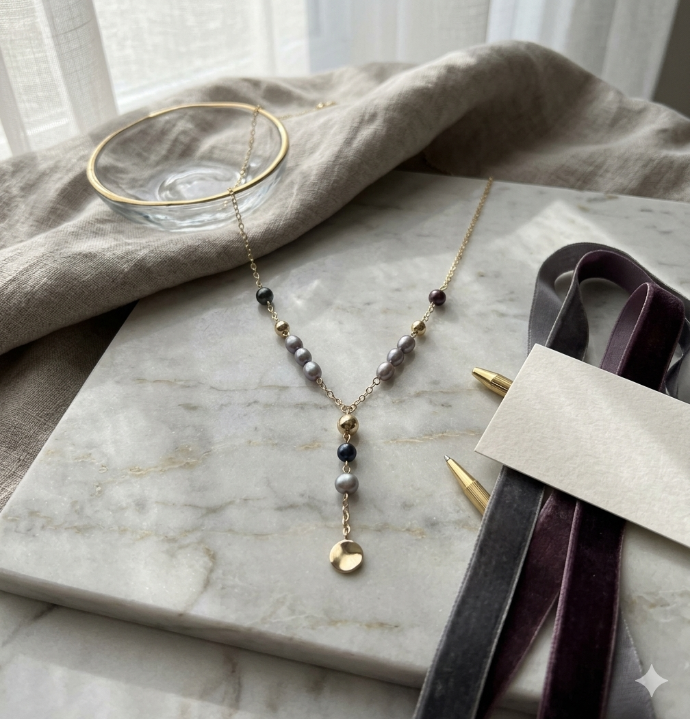 Blue-Grey & Peacock Freshwater Pearl Y-Necklace