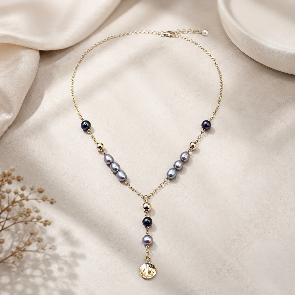 Blue-Grey & Peacock Freshwater Pearl Y-Necklace