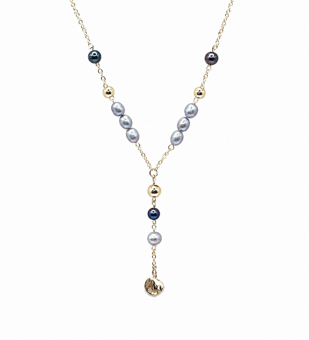 Blue-Grey & Peacock Freshwater Pearl Y-Necklace