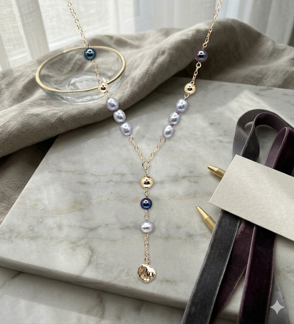 Blue-Grey & Peacock Freshwater Pearl Y-Necklace