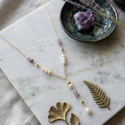Freshwater Pearl & Moonstone Y-Necklace in 14K Gold Plate