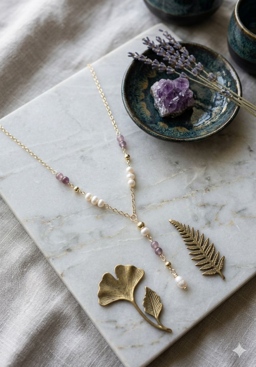 Freshwater Pearl & Moonstone Y-Necklace in 14K Gold Plate