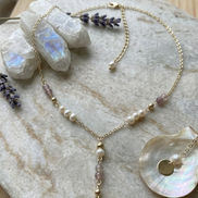 Freshwater Pearl & Moonstone Y-Necklace in 14K Gold Plate