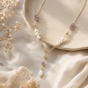 Freshwater Pearl & Moonstone Y-Necklace in 14K Gold Plate