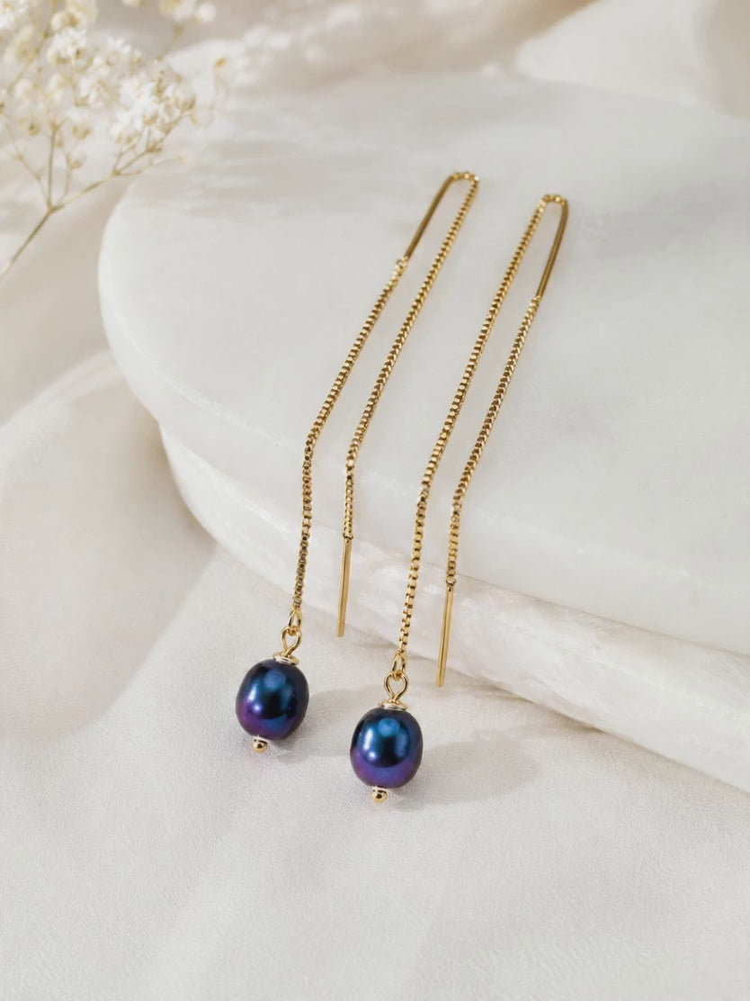 Peacock Freshwater Pearl Threader Earrings