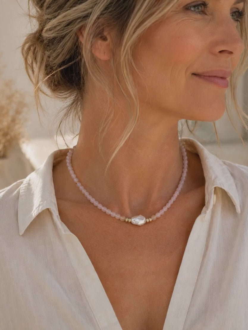 Rose Quartz & Baroque Pearl Necklace