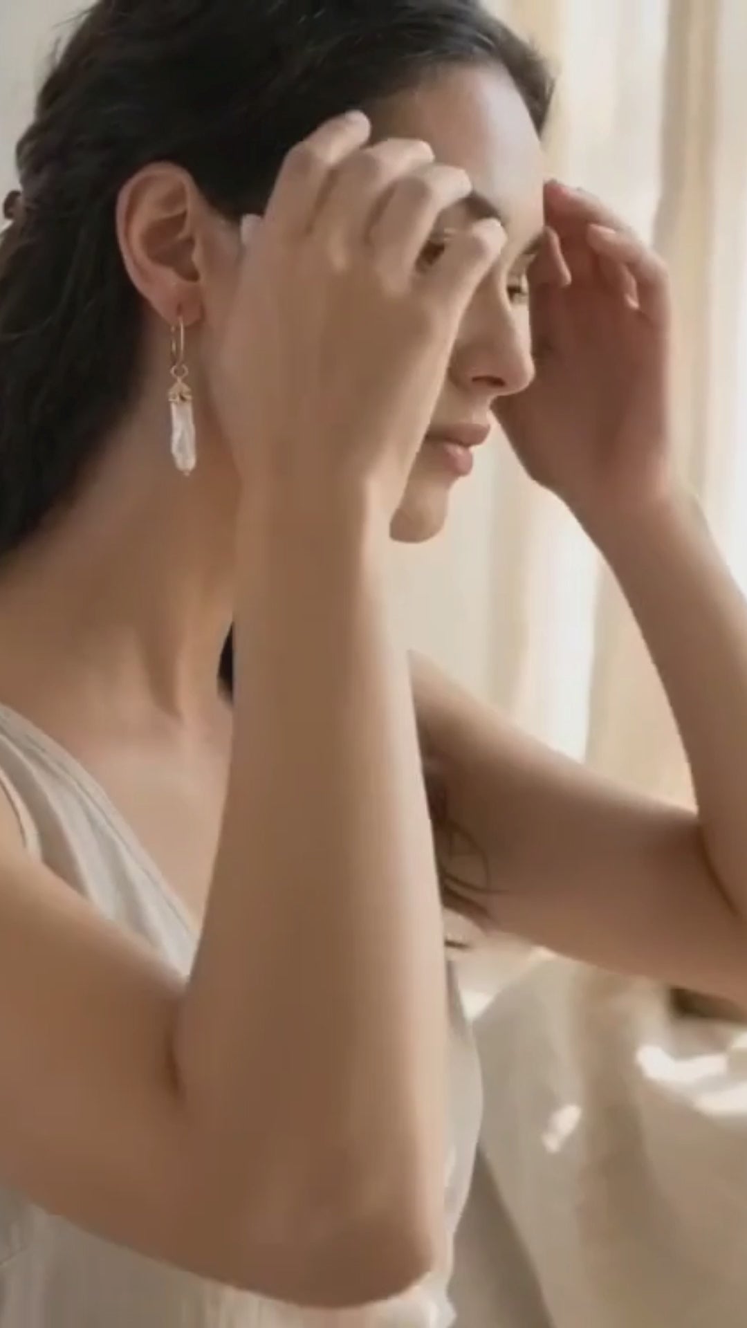 White Biwa Pearl Hoop Earrings