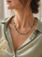 Asymmetrical Aventurine & Freshwater Pearl Necklace