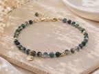 Moss Agate Bracelet with Organic Gold Charm