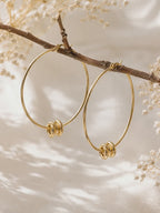 Organic Gold Hoop Earrings with Ribbed Beads