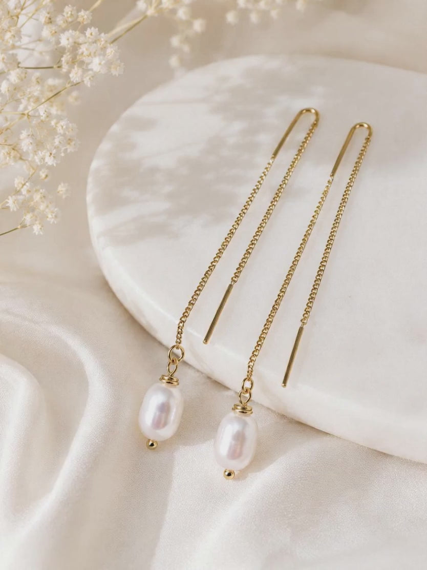 White Freshwater Pearl Threader Earrings
